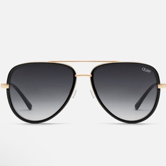 NWT Quay Australia All In Black and Gold Aviator Sunglasses - Picture 1 of 6